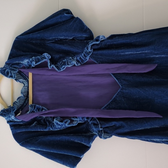 Free People Gumdrop Blue Velvet Ruffled Victorian Style Back Tunic Mini Dress L - Picture 5 of 8